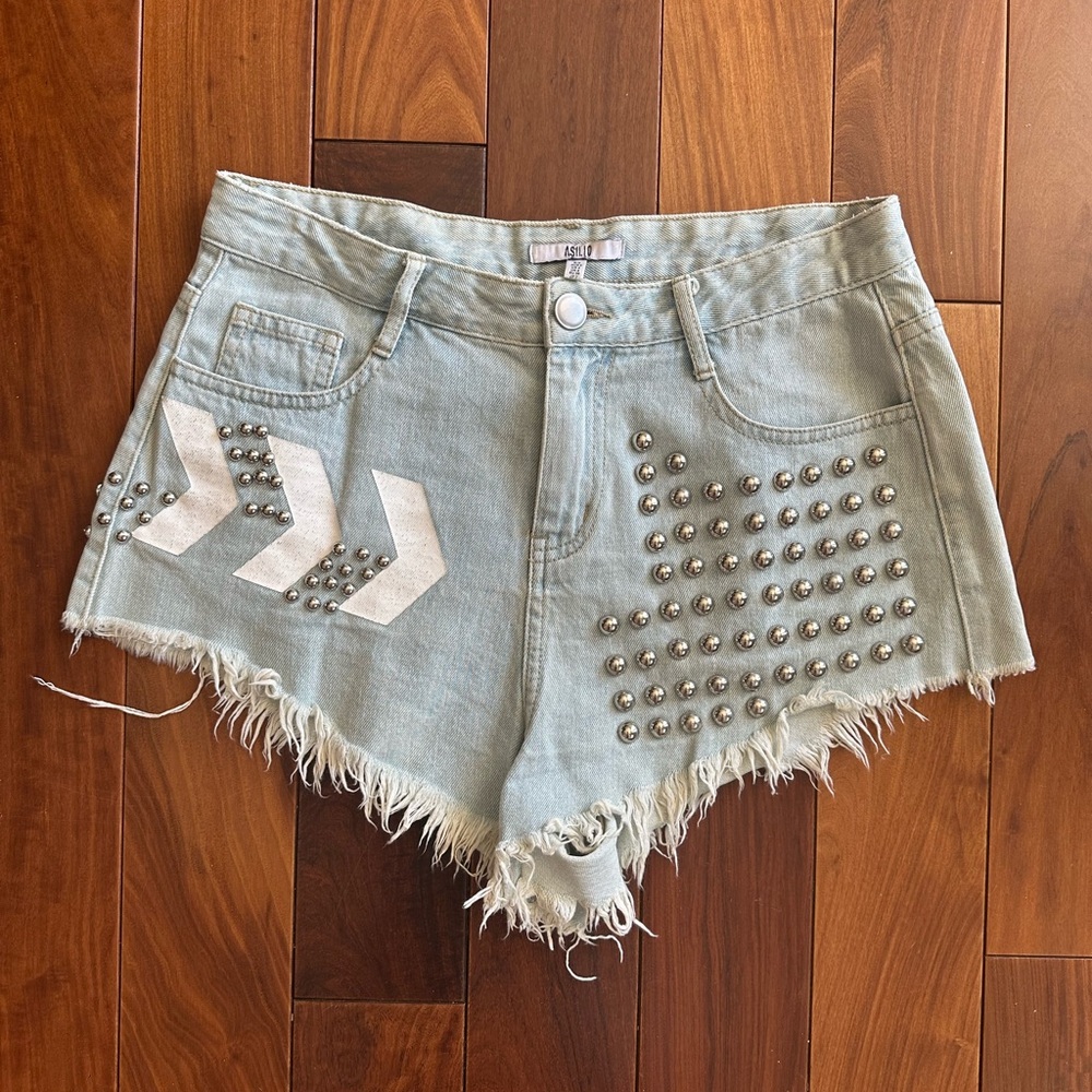 Asilio Light Blue Studded Jean Shorts